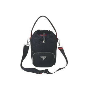 Prada Tessuto nylon bucket bag triangle logo cylindrical black red